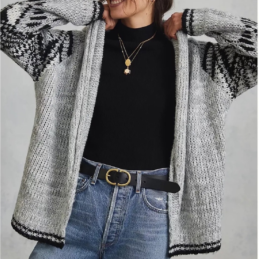 Anthropologie Freesia Grey Motif Cardigan